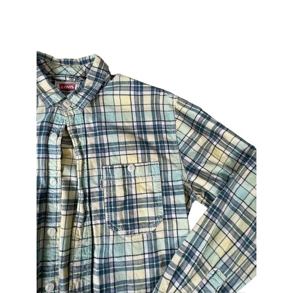 Levi's soft feel Shirt Yellow Green Plaid Men's Small Long Sleeve Cotton Casual - Picture 11 of 11